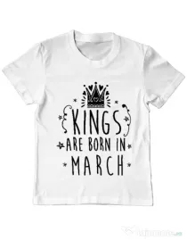 Tricou ADLER copil Kings are born in March Alb