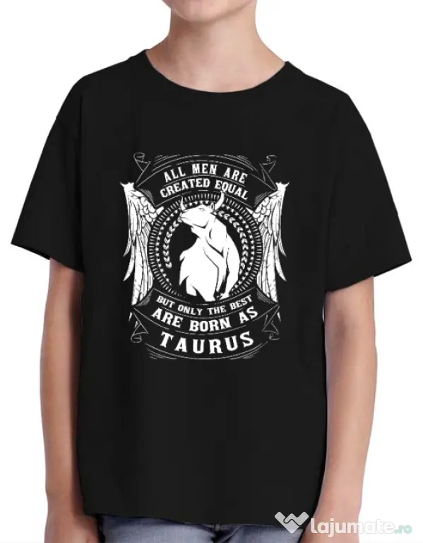 Tricou ADLER copil The best men are born as Taurus Negru