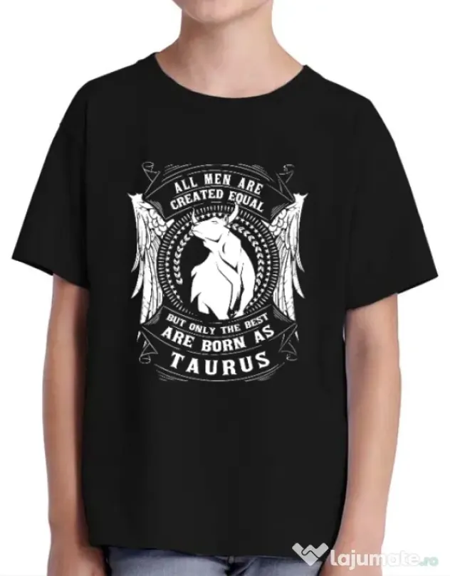 Tricou ADLER copil The best men are born as Taurus Negru