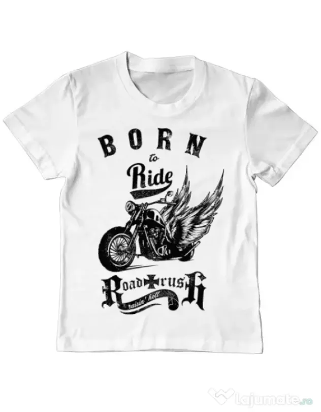 Tricou ADLER copil Born to ride Alb