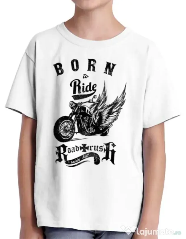 Tricou ADLER copil Born to ride Alb