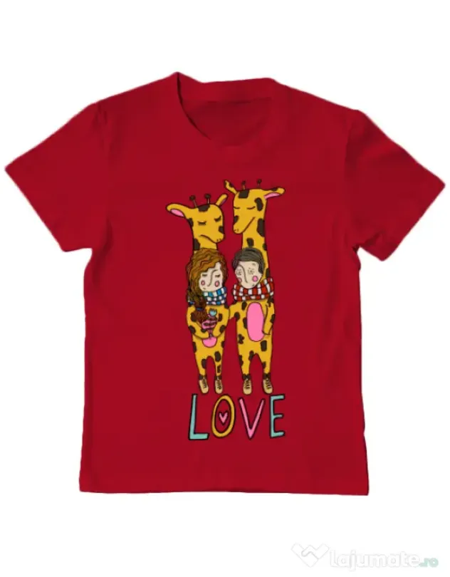 Tricou ADLER copil Giraffes love Rosu