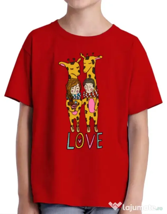 Tricou ADLER copil Giraffes love Rosu