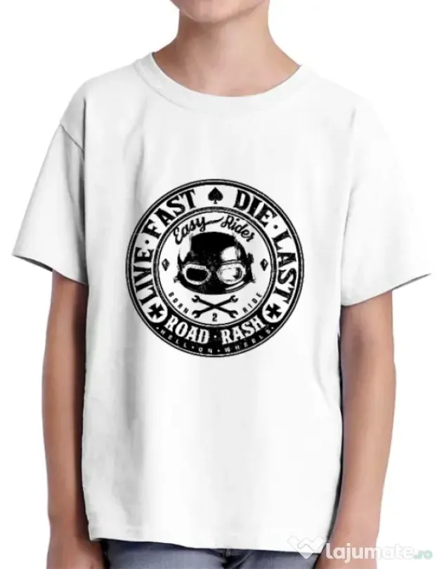 Tricou ADLER copil Road rash Alb