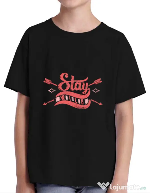 Tricou ADLER copil Stay wild Negru