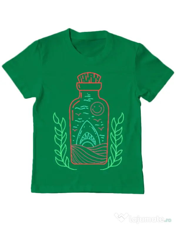 Tricou ADLER copil Shark in a bottle Verde mediu