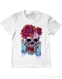 Tricou ADLER copil Hand skull Alb
