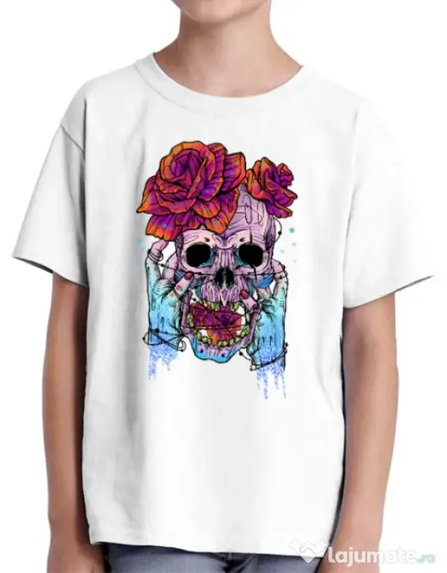 Tricou ADLER copil Hand skull Alb