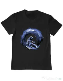 Tricou ADLER copil Surfing in space Negru