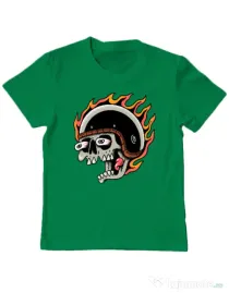 Tricou personalizat copil Skull Biker Verde mediu