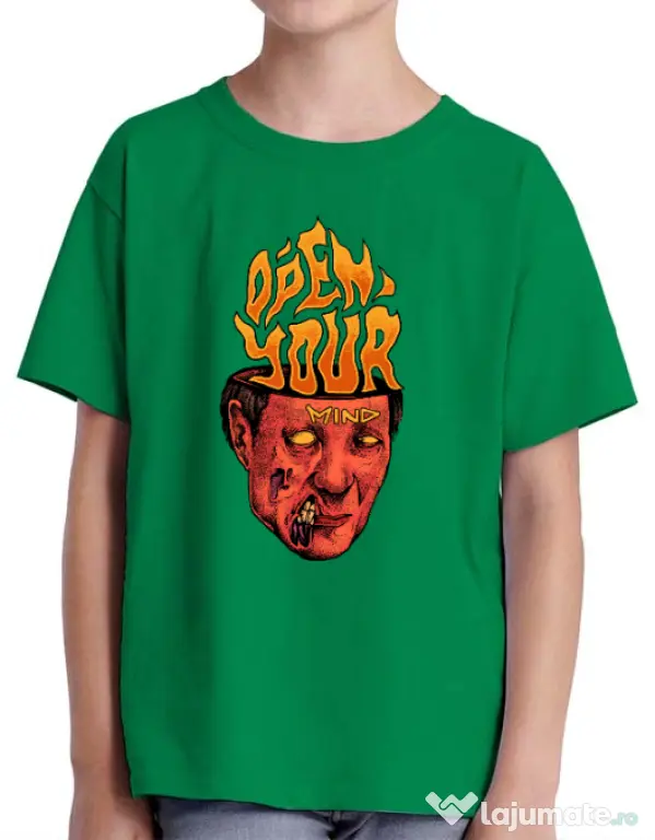 Tricou personalizat copil OPEN YOUR MIND Verde mediu