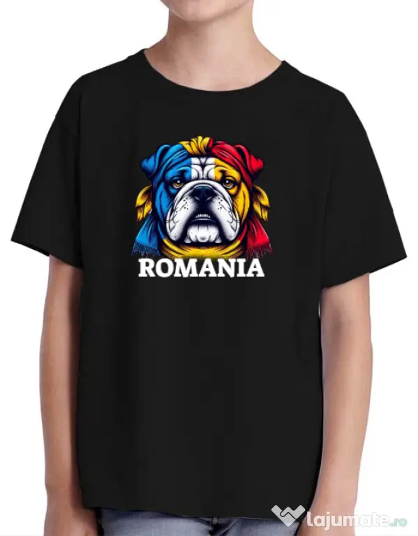 Tricou personalizat copil BULLDOG ROMANIA Negru