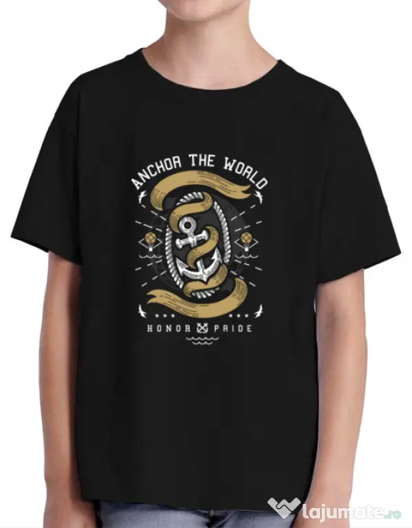 Tricou ADLER copil Anchor The World Negru