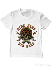 Tricou ADLER copil Bad rider Alb