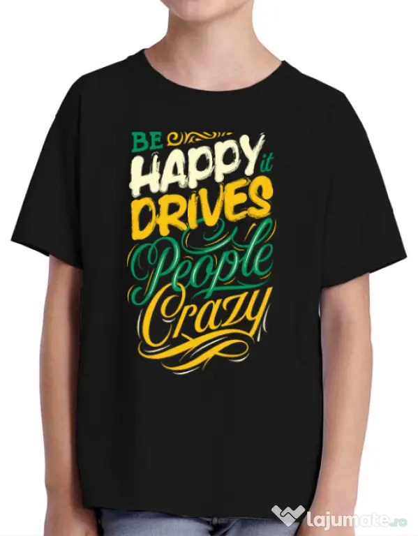 Tricou ADLER copil Be happy Negru