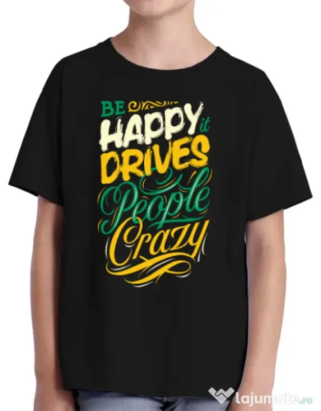 Tricou ADLER copil Be happy Negru