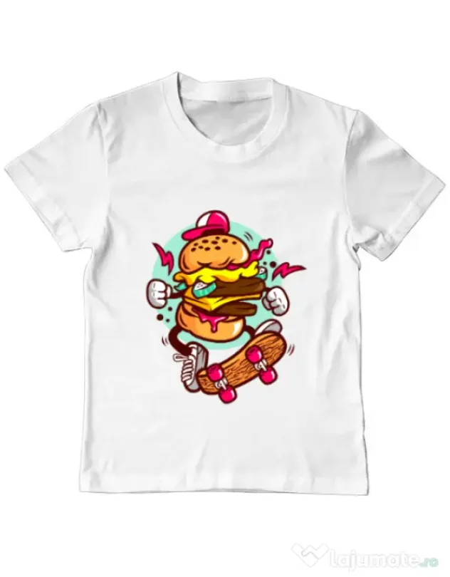 Tricou ADLER copil Burger Skater Alb