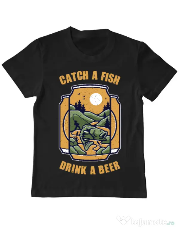Tricou ADLER copil Catch a fish Negru