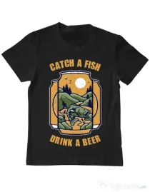 Tricou ADLER copil Catch a fish Negru