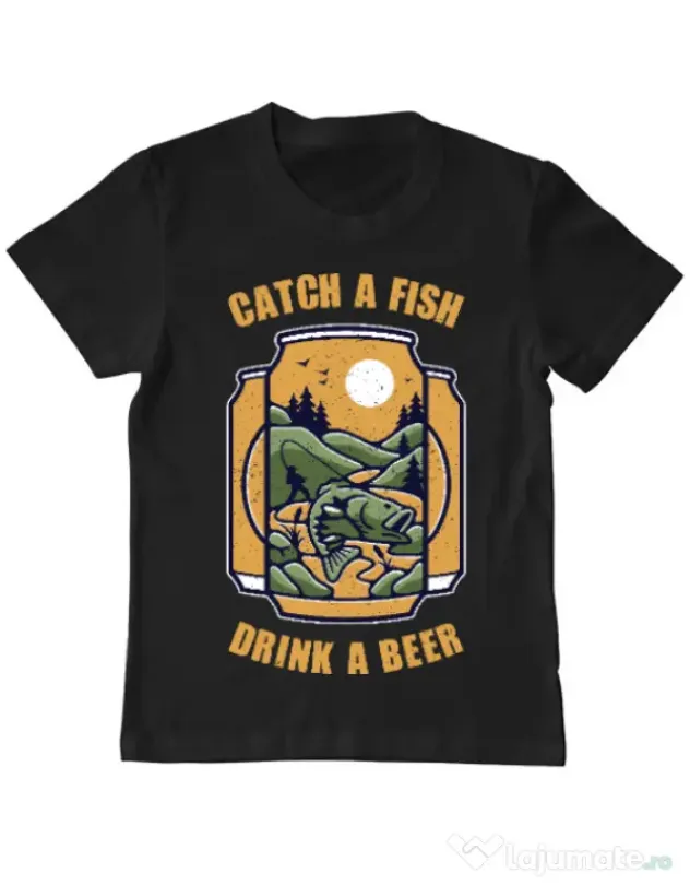 Tricou ADLER copil Catch a fish Negru
