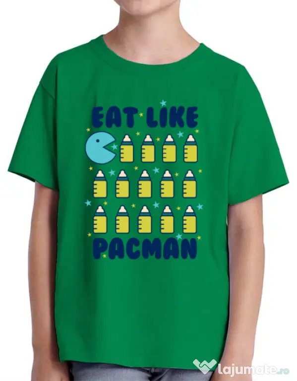 Tricou ADLER copil Eat Like Pacman Verde mediu