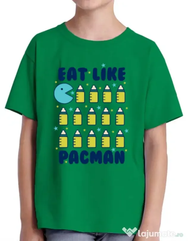 Tricou ADLER copil Eat Like Pacman Verde mediu