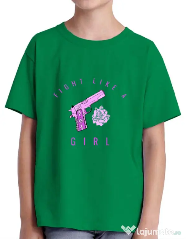 Tricou ADLER copil Fight like a girl Verde mediu