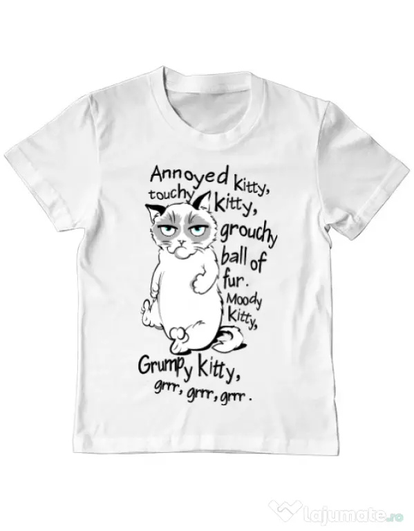 Tricou ADLER copil Grumpy kitty Alb