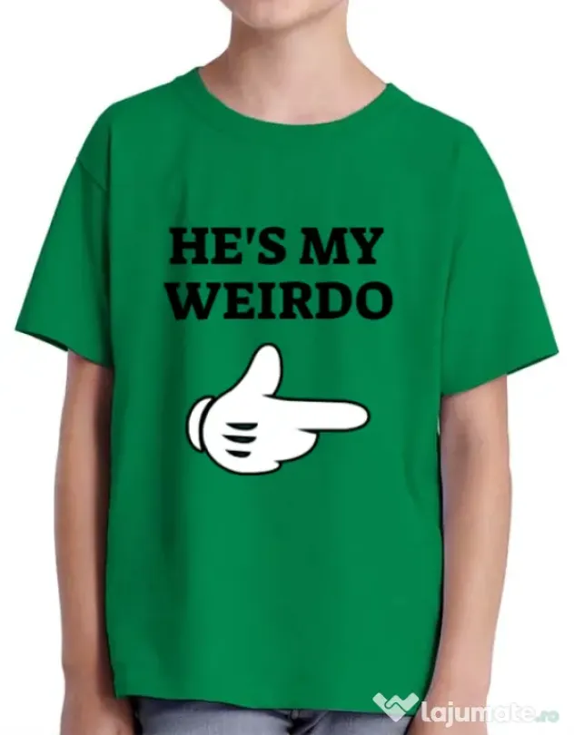 Tricou ADLER copil He's my weirdo Verde mediu