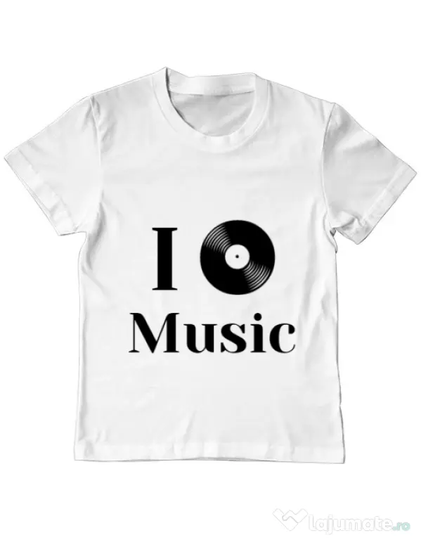 Tricou ADLER copil I love music Alb