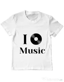 Tricou ADLER copil I love music Alb