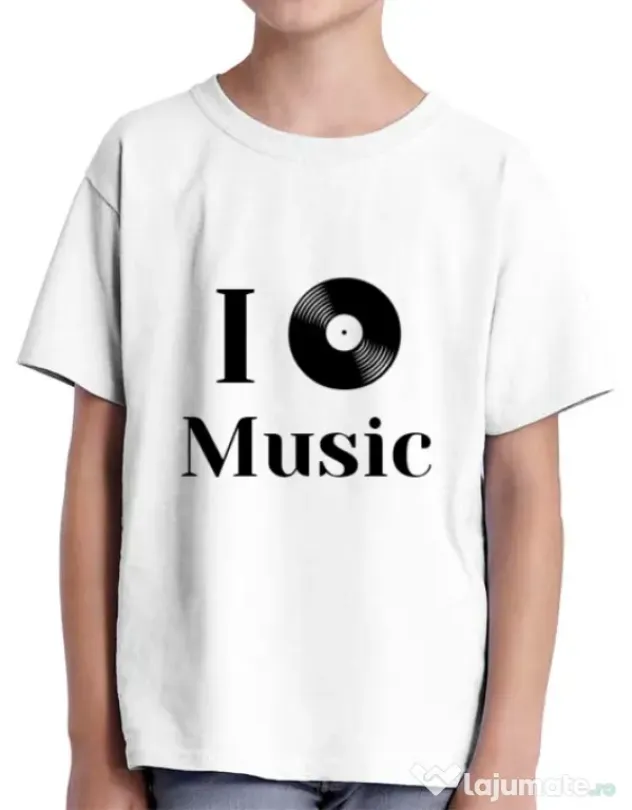 Tricou ADLER copil I love music Alb