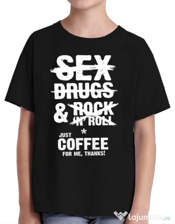 Tricou ADLER copil Just coffee for me Negru