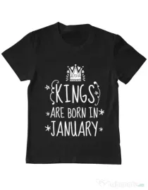Tricou ADLER copil Kings are born in january Negru