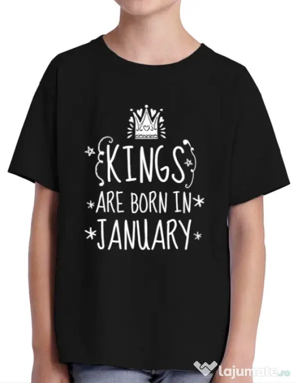 Tricou ADLER copil Kings are born in january Negru