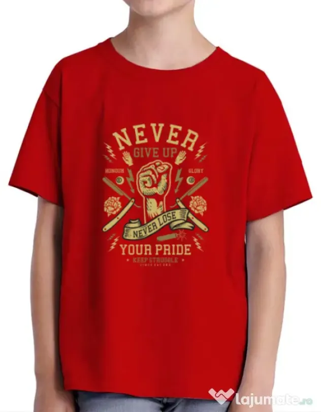 Tricou ADLER copil Never Give Up Rosu