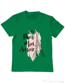 Tricou ADLER copil Paris mon amour Verde mediu