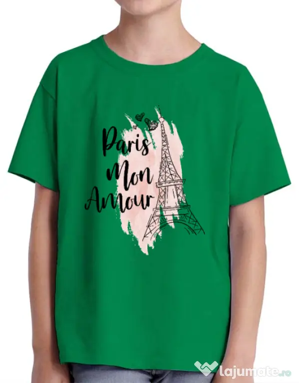 Tricou ADLER copil Paris mon amour Verde mediu