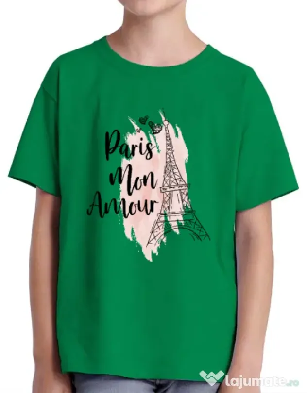 Tricou ADLER copil Paris mon amour Verde mediu