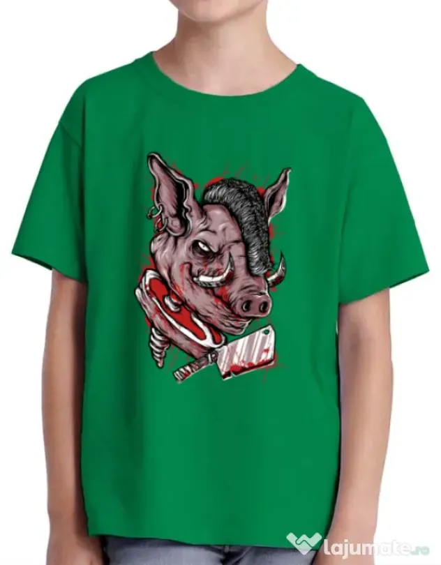 Tricou ADLER copil Pig Saw Verde mediu