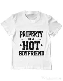 Tricou ADLER copil Property of a hot boyfriend Alb
