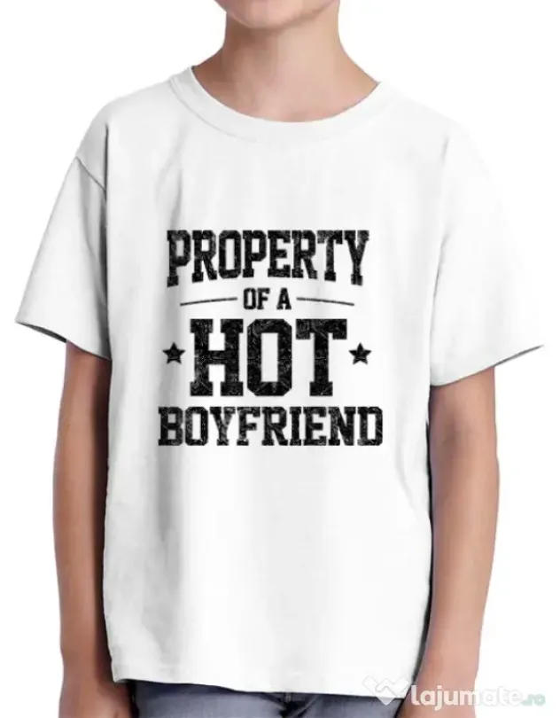 Tricou ADLER copil Property of a hot boyfriend Alb