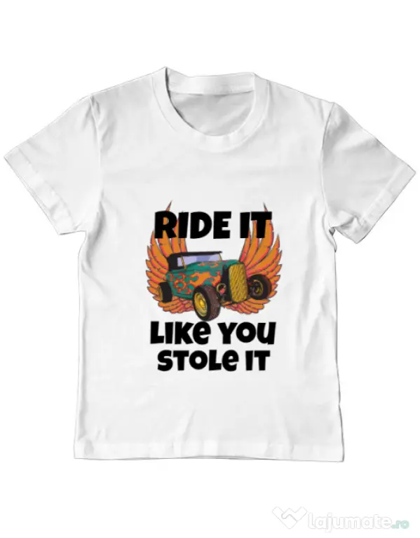 Tricou ADLER copil Ride it like you stole it Alb
