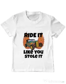 Tricou ADLER copil Ride it like you stole it Alb