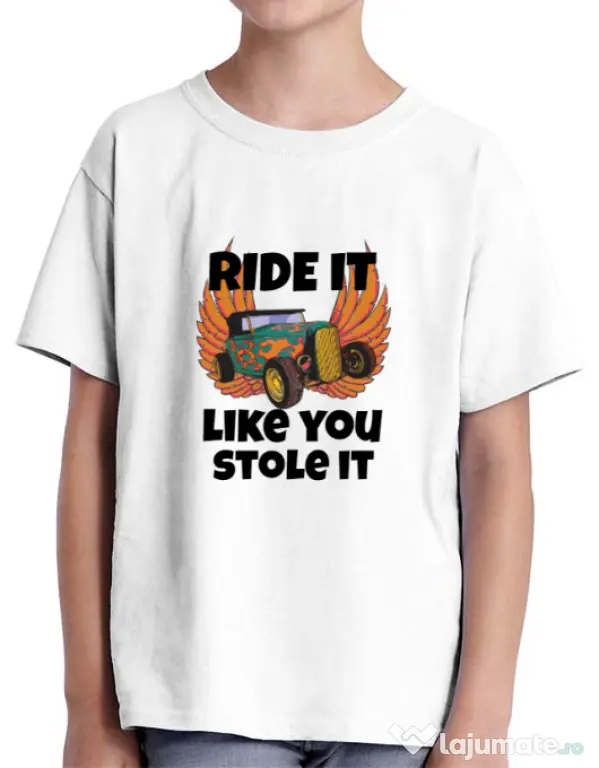 Tricou ADLER copil Ride it like you stole it Alb