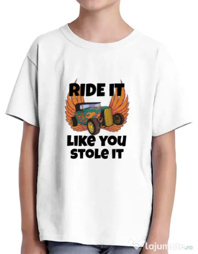 Tricou ADLER copil Ride it like you stole it Alb