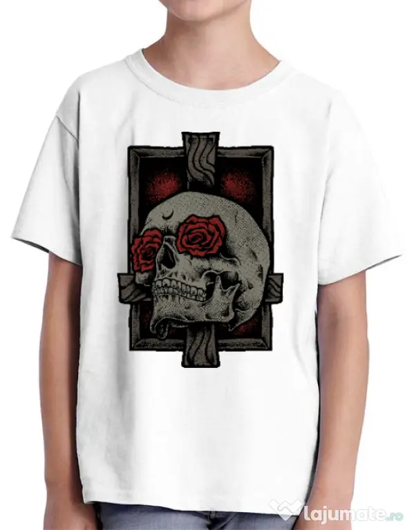 Tricou ADLER copil Skullcross Alb