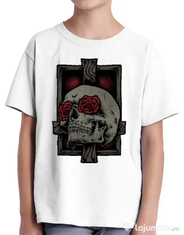 Tricou ADLER copil Skullcross Alb