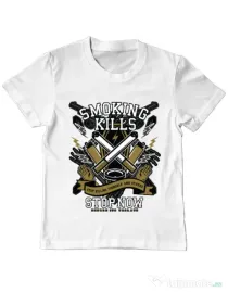 Tricou ADLER copil Smoking Kills Alb