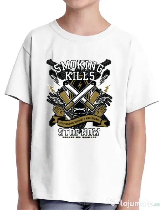 Tricou ADLER copil Smoking Kills Alb